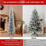 6FT Christmas Tree Artificial Plant with 358 Snowy Tips Flocked Pencil Slim PVC Tree Space-Saving 60571983