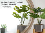 Round Decorative Wall Mirror with Woven Rattan-Textured Frame , Rustic Modern Accent Mirror W2295P547583