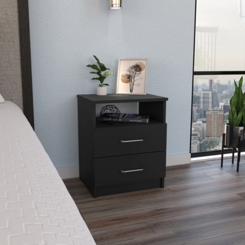 ZUN Napoles Nightstand , End Table, Side Table Superior Top, Two Drawers, One Shelf -Black B20091967