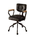 ZUN Vintage Black Swivel Office Chair with Nailhead Trim B062P182753