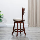 24" Counter Height Slat Back Swivel Stool, Cherry Finish, Beige Fabric Seat B04660684
