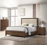 Brown Cherry Finish Fabric Upholstered Headboard Tufted Nailhead Trim 1pc King Size Panel Bed B011P173495
