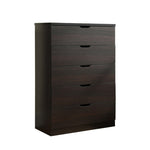 ZUN Five drawer clothes and storage chest cabinet in red cocoa chocolate faux wood grain and metal B107P173224