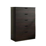 ZUN Five drawer clothes and storage chest cabinet in red cocoa chocolate faux wood grain and metal B107P173224