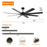 72 inch Ceiling Fans no Light with Remote Control, 8 Reversible Blade, Quiet DC Motor, Timer W2352P221668