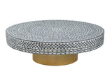 35x35x16" Unique Gray Black Ivory Capiz Coffee Table with Gold Pedestal Base W2078P154259
