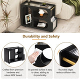 ON-TREND Mobile End Table with Lockable Wheels, Narrow Coffee Table with 5mm Thick Fluted Tempered N721P179241B