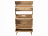 Rattan-fronted 3-tier shoe cabinet, particleboard, 54*24*135 cm, natural wood color 94233130