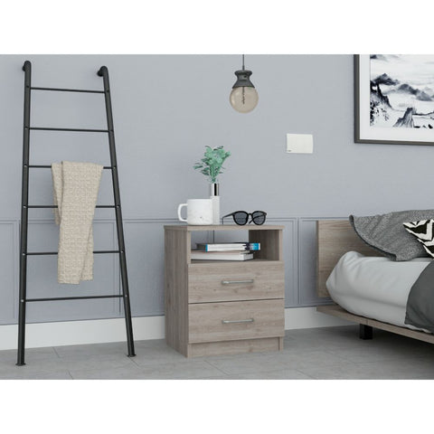 ZUN Napoles Nightstand , End Table, Side Table Superior Top, Two Drawers, One Shelf -Light Gray B20092101