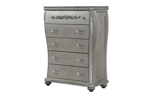 ZUN Destiny Traditional Style 5-Drawer Chest With metal drawer pulls Made with Wood in Silver B009P234702