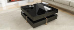 ZUN Modern High Gloss Coffee Table with 4 Drawers, Multi-Storage Square Cocktail Tea Table with Wood 35371477