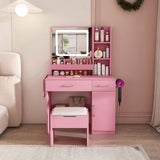 Vanity Desk with LED Mirror Lights and Power Outlet Charging Station, Makeup Dressing Table with 3 93490153