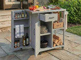 Outdoor Kitchen Island Fir Wood Prep Station Lockable Kitchen Cart with Stainless Top, Ample Storage N719P380278E