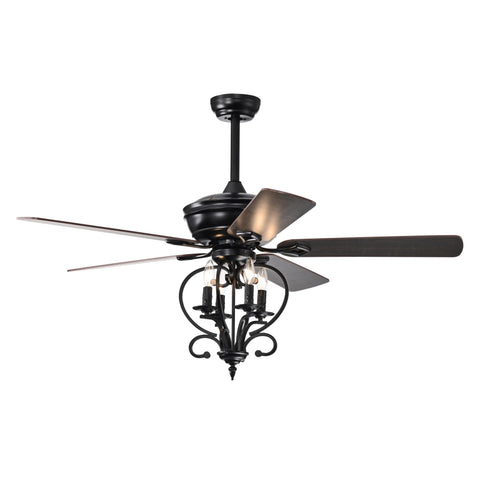 ZUN 52 inch 4 Lights Ceiling Fan with 5 Wood Blades, Two-color fan blade, AC Motor, Remote Control, W1592P162681