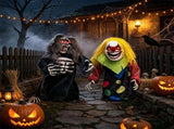 2 Pcs Sound Activated Halloween Animated Decorations, 11" Grim Reaper & 10.5" Creepy Clown Tabletop 77447778