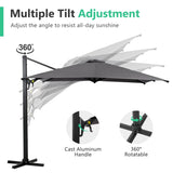 10 FT Cantilever Patio Umbrella 360&deg Rotation & Tilt Adjustment, Square Outdoor Offset Umbrella B082P195467
