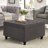 Large square storage ottoman with wooden legs, Upholstered button tufted coffee table with nail W2186142957