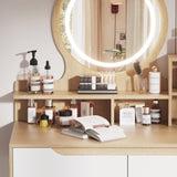 ZUN Makeup Vanity Desk 3 Adjustable Lighted Mirror solid wood table feet , Dressing Table Set 08035999