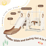 ZUN 4 in 1 Toddler Slide and Swing Set, Kids Playground Climber Slide Playset with Basketball Hoop, 38656860