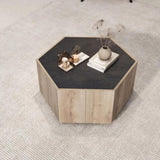 ZUN Rural Style Garden Retro Living Room Coffee Table with 2 drawers, Textured Black + Warm Oak 96662391