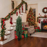 2PCS Set 4FT Artificial Plant Faux Pine Cypress Natural Plastic Faux Plant Christmas Indoor Outdoor 10305113