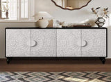 Vintage White Large Faceted Carved And Spliced Doors Combined With Black Frames For TV Stand W1445P164173