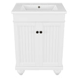 ZUN 24" White Modern Sleek Bathroom Vanity Elegant Ceramic Sink with Solid Wood Frame, Adjustable Shelf N725P189821K