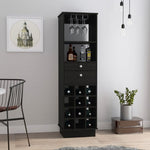 ZUN Classic Bar Cabinet, Two Drawers, Twelve Built-in Wine Rack-Black B07091835