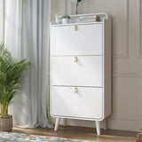 ZUN Modern Arc Design Shoe Cabinet With 3 Drawers,Shoe Storage Cabinet for Entryway,Outdoor,White Finish W760P144072