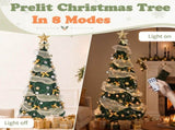 6FT Green Telescopic Christmas Tree with Gold Ribbon, Gold & Silver Ornaments, Bead Chain, PVC, 150 90389719