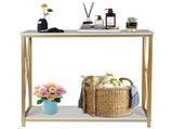 2-Tier Console Table, Gold Sofa Entry Table with White Top and Gold Metal Frame for Home 58656376