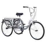 ZUN Adult Tricycle Trikes,3-Wheel Bikes,24 Inch Wheels Cruiser Bicycles with Large Shopping Basket for W101952728