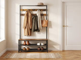 3-in-1 Industrial Hall Tree with Shoe Storage Bench, Rustic Walnut & Black 79990994