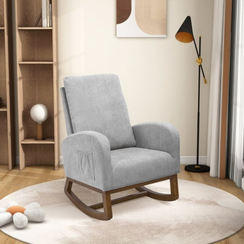 ZUN 27.2"W Rocking Chair for Nursery, Polyester Glider Chair with High Back and Side Pocket, Rocking W1852P171369