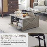 ZUN Lift Top Coffee Table, Ergonomic Rising Table with Hidden Compartment, Dining Table with Storage 57073662