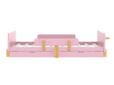 Twin Size Platform Bed with Storage Drawers, Solid Wood Beds Frame with Bed Guardrail, Small Shelf, W1580P373242