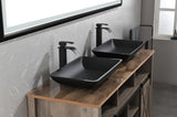 14.38" L -22.25" W -4.38" H Matte Shell Glass Rectangular Vessel Bathroom Sink in Black with Faucet 24478684