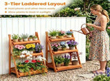 3-Tier Ladder Plant Stand, Foldable Fir Wood Flower Pot Rack with A-Shaped Reinforced Structure, 88107191