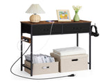 Industrial Console Table with Charging Station, 31.5 Inch Narrow Entryway Table with 2 Fabric 73741676