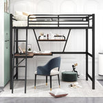 ZUN Twin Size Loft Metal&MDF Bed with Desk and Shelf, Black 23364154