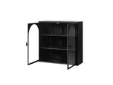 27.56"Glass Doors Modern Two-door Wall Cabinet with Featuring Three-tier Storage for Entryway Living W757119331