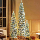 8FT, 6FT, 4FT Pre-Lit Pencil Christmas Trees, Set of 3 Flocked Fir Slim Christmas Trees, Xmas 19997453