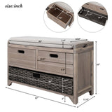 Storage Bench with Removable Basket and 2 Drawers, Fully Assembled Shoe Bench with Removable Cushion 20282827