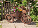 Carbonized Fir Wood 3-Wheel Planter Cart, Drainage Hole Storage Box Vintage Farmhouse Planter 86593785