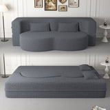 Modern Floor Sofa with 2 Pillows,Convertible Teddy Fabric Foam-Filled Sleeper Sofa Bed,15" Full Size 73126856