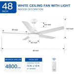 ZUN 48 In Intergrated LED Ceiling Fan with White ABS Blade W1367P171202