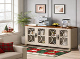 Elegant European Antique Style 4-Door Cabinet with Tempered Glass Doors,for Dining Room,Living W757P232701