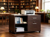 Lateral File Cabinet with Wheels Mobile Printer Cart with Open Shelves & Drawers, Holds A4 27071116