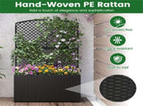 49" Black PE Rattan Raised Garden Bed with Trellis Adjustable Foot Pads Outdoor Planter Box 46378461