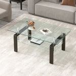 ZUN Transparent Tempered Glass Coffee Table, 2 Layer Storage Tea Table, Clear Center Table W327P202025